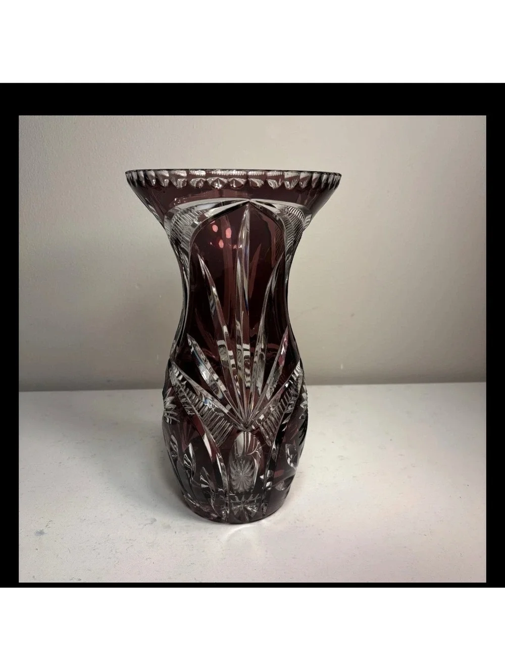 Rare French Amethyst Diamond Cut to Clear Flower Vase Early 1900's